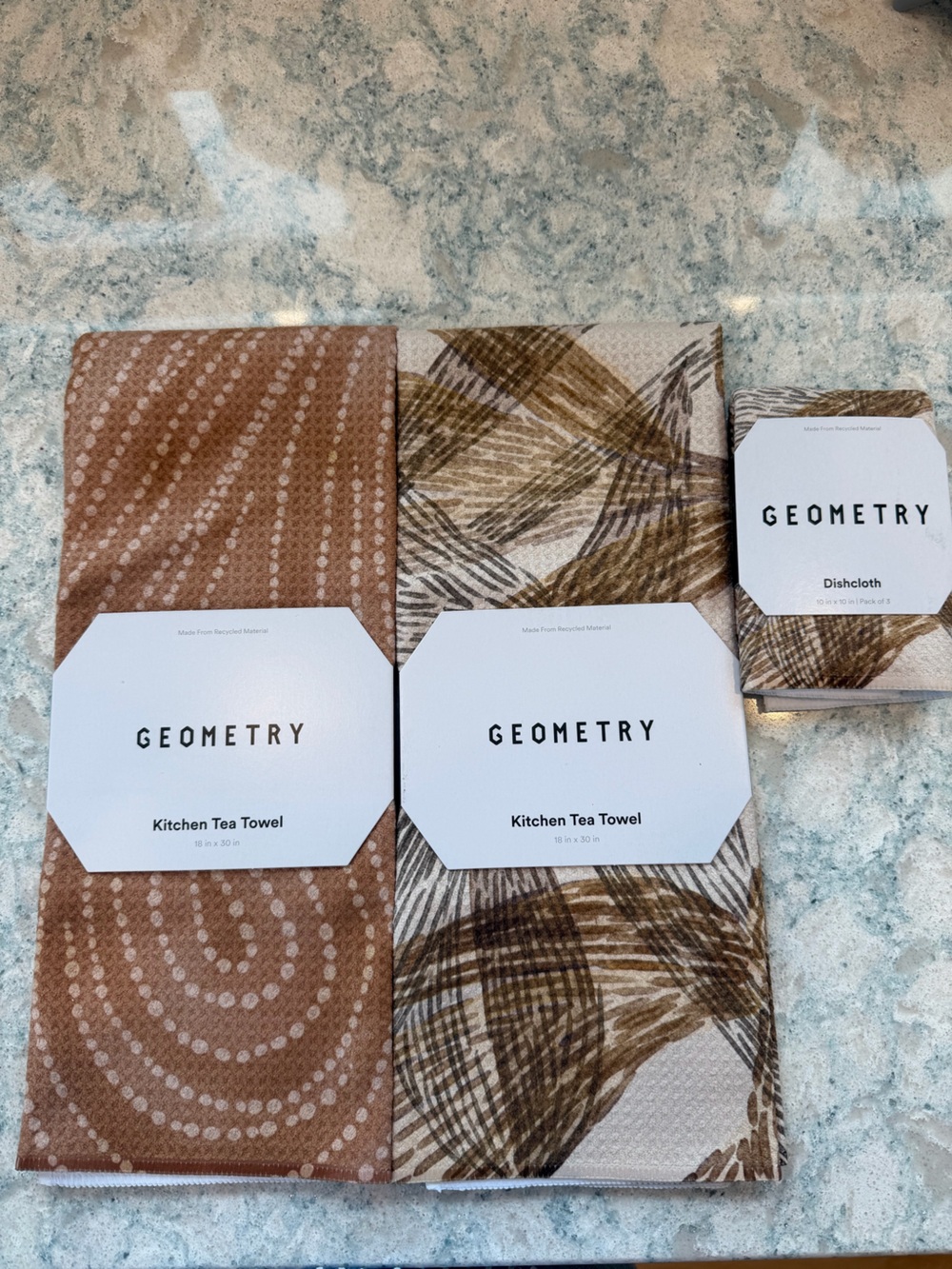 Brand new Geometry Brown Patterned Kitchen Tea Towel and Dishcloth Set